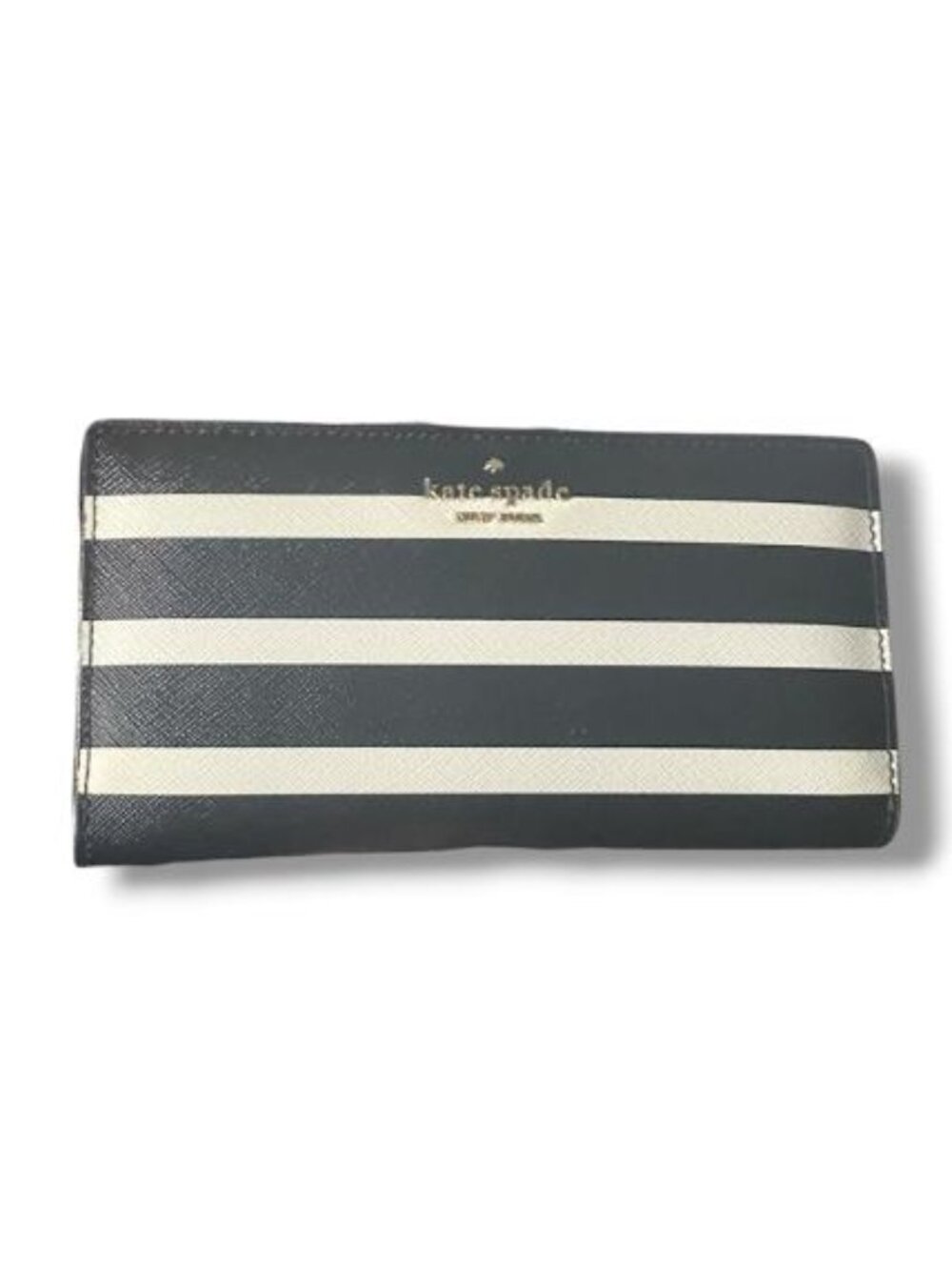 Kate Spade New York Black White Stripes Large Zip Around Clutch Wallet Pockets